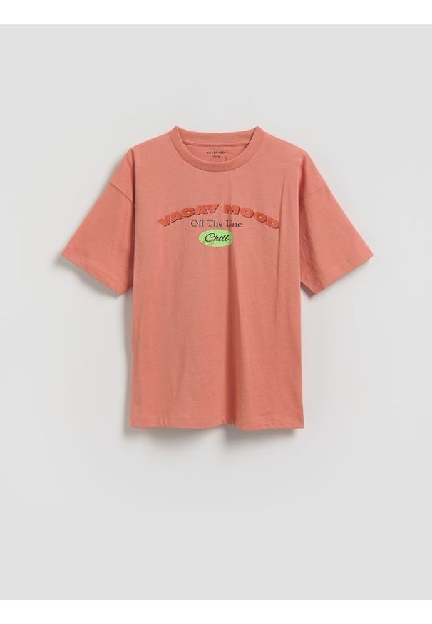 Reserved - T-shirt z nadrukiem - pastelowy róż. Kolor: różowy. Materiał: dzianina, bawełna. Wzór: nadruk