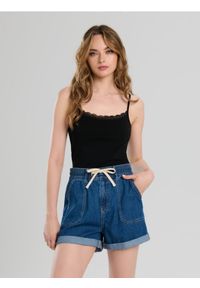 Sinsay - Szorty jeansowe paperbag high waist - niebieski. Stan: podwyższony. Kolor: niebieski. Materiał: jeans