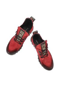 DAMISS - Czerwone Botki Damiss Wygodne Buty Damskie. Okazja: na co dzień. Kolor: czerwony. Materiał: skóra, welur. Szerokość cholewki: normalna. Styl: casual, sportowy #8