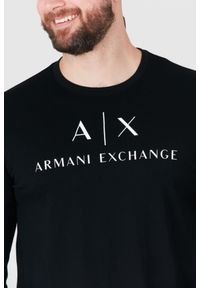 Armani Exchange - ARMANI EXCHANGE Czarny longsleeve męski z logo. Kolor: czarny. Materiał: prążkowany. Długość rękawa: długi rękaw