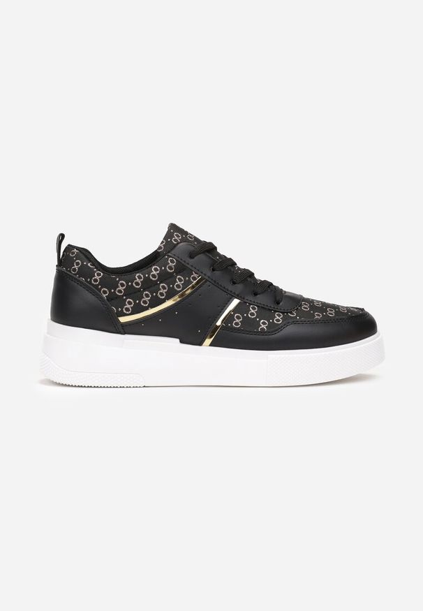 Born2be - Czarne Sznurowane Sneakersy przed Kostkę z Błyszczącą Nitką Milia. Okazja: na co dzień. Wysokość cholewki: przed kostkę. Kolor: czarny