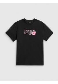 4f - 4F T-shirt loose z nadrukiem damski - czarny M. Okazja: do pracy, na co dzień, na spacer. Kolor: czarny. Materiał: bawełna, dzianina. Wzór: nadruk. Styl: casual #1