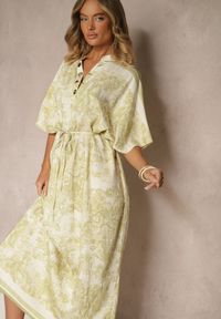 Renee - Zielona Sukienka Oversize z Wiskozą i Abstrakcyjnym Motywem Lunisana. Okazja: na co dzień. Kolor: zielony. Materiał: wiskoza. Typ sukienki: oversize. Styl: elegancki, casual