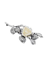 Polcarat Design - Broszka srebrna Biała Róża B 74. Materiał: srebrne. Kolor: srebrny, wielokolorowy, biały. Wzór: kwiaty #1
