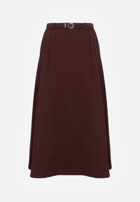 Born2be - Bordowa Wiskozowa Spódnica o Rozkloszowanym Kroju z Paskiem z Klamrą Lawedisa. Okazja: na co dzień, do pracy, na spotkanie biznesowe. Kolor: czerwony. Materiał: wiskoza. Styl: biznesowy, klasyczny, casual, elegancki #2