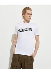 Les Hommes - LES HOMMES - Biały t-shirt z nadrukiem. Okazja: na co dzień. Kolor: biały. Materiał: jeans, bawełna. Wzór: nadruk. Styl: casual #1