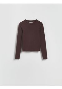 Reserved - Longsleeve z modalem - ciemnobrązowy. Kolor: brązowy. Materiał: dzianina, bawełna. Długość rękawa: długi rękaw