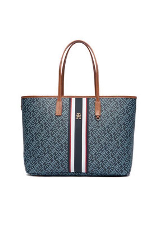TOMMY HILFIGER - Tommy Hilfiger Torebka Th Monoplay Tote Stripe Le AW0AW18390 Niebieski. Kolor: niebieski. Materiał: skórzane