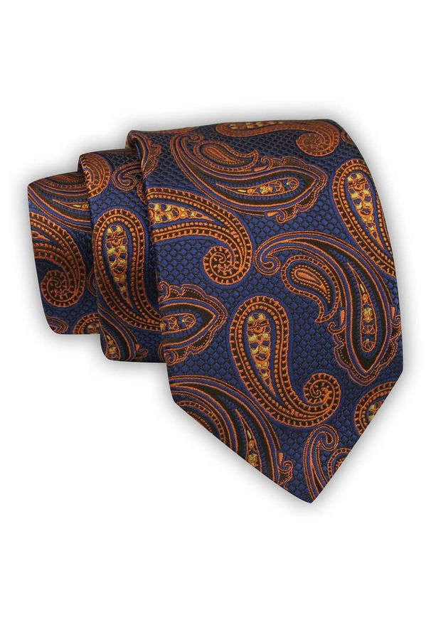 Krawat Alties (7 cm) - Niebiesko Złoty, Wzór: Duże Paisley. Kolor: żółty, niebieski, wielokolorowy, złoty. Materiał: tkanina. Wzór: paisley. Styl: elegancki, wizytowy