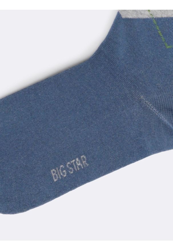 Big-Star - Skarpety męskie długie w romby niebieskie Stefanosi 402. Kolor: niebieski. Materiał: bawełna, jeans