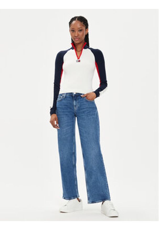 Tommy Jeans Sweter Colorblock DW0DW18595 Écru Slim Fit. Materiał: wiskoza
