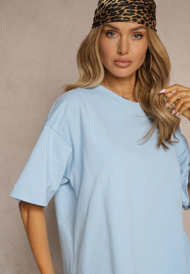 Renee - Niebieski Komplet z Bawełny T-shirt z Rozcięciami i Spodnie o Szerokim Kroju Elpiola. Kolor: niebieski. Materiał: bawełna