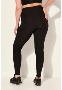 ULLA POPKEN - Damskie Legginsy sportowe z fakturą wysoka stan szeroki elastyczny pas. Stan: podwyższony. Kolekcja: plus size. Kolor: czarny. Materiał: elastan, poliester, materiał