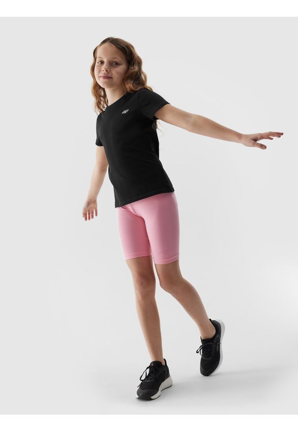 4f - 4F Legginsy kolarki dzianinowe dziewczęce - jasny róż 134/140 (8-10 lat). Okazja: na co dzień. Stan: obniżony. Kolor: różowy. Materiał: dzianina. Długość: krótkie. Wzór: ze splotem, jednolity, gładki. Sezon: lato. Styl: sportowy, casual