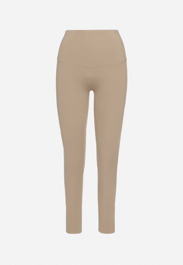 Born2be - Beżowe Klasyczne Legginsy z Wysokim Stanem Melio. Okazja: na co dzień. Stan: podwyższony. Kolor: beżowy. Materiał: materiał. Styl: klasyczny