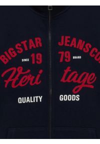 Big-Star - Bluza męska rozpinana z dużą aplikacją granatowa Shon 403. Okazja: na co dzień. Typ kołnierza: kołnierzyk stójkowy. Kolor: niebieski. Materiał: poliester, bawełna, dzianina. Wzór: aplikacja. Styl: casual #2