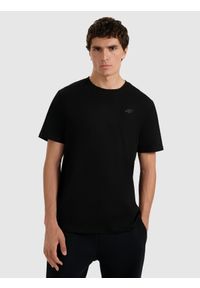 4f - 4F T-shirt regular gładki męski - czarny S. Okazja: na co dzień. Kolor: czarny. Materiał: materiał, bawełna. Wzór: gładki. Styl: casual #1