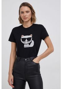 Karl Lagerfeld - T-shirt bawełniany 216W1732.51. Okazja: na co dzień. Kolor: czarny. Materiał: bawełna. Wzór: aplikacja. Styl: casual #3
