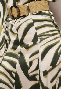 Renee - Ciemnozielona Długa Spódnica z Plecionym Paskiem Ozdobiona Animal Printem Gabas. Kolor: zielony. Długość: długie. Wzór: aplikacja, nadruk