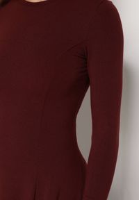 Born2be - Bordowa Bawełniana Sukienka o Rozkloszowanym Kroju Tuselenea. Okazja: na co dzień. Kolor: czerwony. Materiał: bawełna. Typ sukienki: proste. Styl: casual, elegancki #4