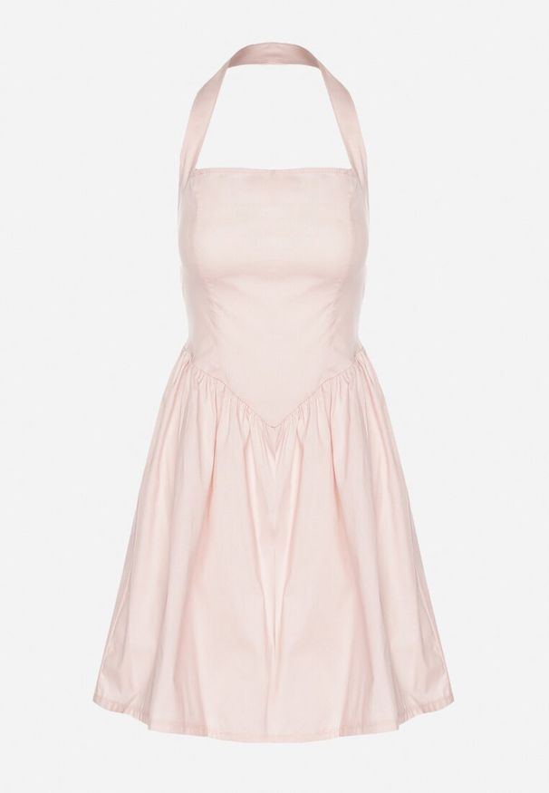 Born2be - Różowa Bawełniana Sukienka Rozkloszowana na Szyję Kolaniela. Okazja: na co dzień. Kolor: różowy. Materiał: bawełna. Sezon: wiosna. Typ sukienki: proste. Styl: casual, elegancki