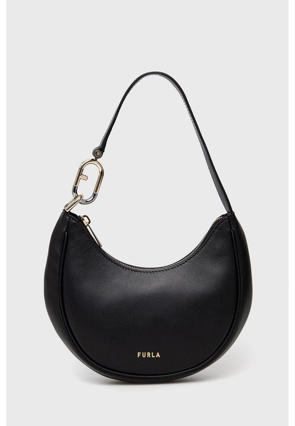 Furla torebka skórzana Primavera kolor czarny. Kolor: czarny. Materiał: skórzane. Rodzaj torebki: na ramię
