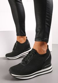 Renee - Czarne Sneakersy na Ukrytej Koturnie Kerenitta. Kolor: czarny. Obcas: na koturnie #1