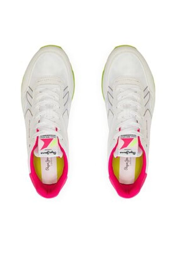 Pepe Jeans Sneakersy Brit Neon W PLS40011 Biały. Kolor: biały. Materiał: skóra