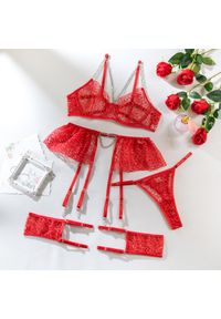 Intica - Zestaw bielizny koronkowej czteroczęściowy Margarida. Kolor: czerwony. Materiał: koronka