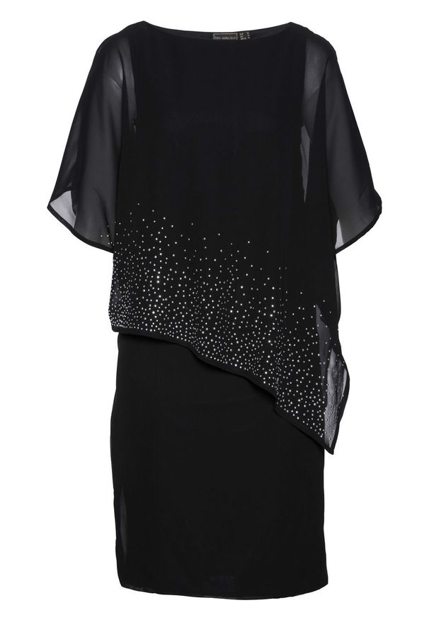 Sukienka ołówkowa z połyskującymi kamieniami bonprix czarny. Kolor: czarny. Wzór: aplikacja. Typ sukienki: ołówkowe. Styl: elegancki