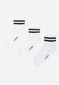 Renee - Białe 3-pack Skarpety z Bawełną Ozdobione Paseczkami Frido. Kolor: biały. Materiał: bawełna. Wzór: aplikacja #1