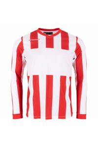 STANNO - Dziecięcy dżersej z długim rękawem Stanno Aspire. Kolor: czerwony, biały, wielokolorowy. Materiał: jersey. Długość rękawa: długi rękaw. Długość: długie. Wzór: paski