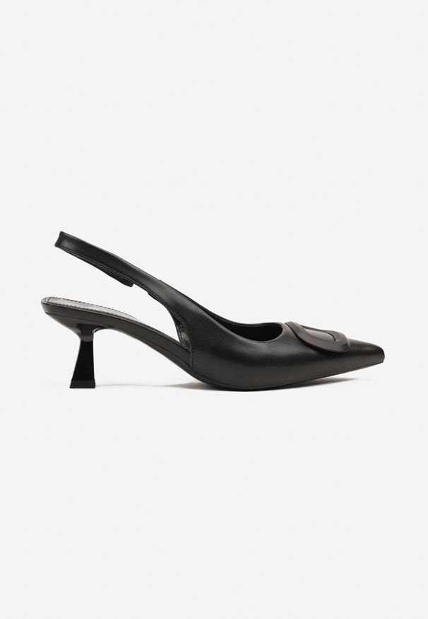 Renee - Czarne Sandały na Szpilce Kaczuszce Slingback z Geometryczną Aplikacją Melanoriel. Okazja: na co dzień. Nosek buta: otwarty. Zapięcie: pasek. Kolor: czarny. Wzór: aplikacja, geometria. Materiał: jeans. Sezon: lato, wiosna. Obcas: na szpilce. Styl: klasyczny, elegancki, casual