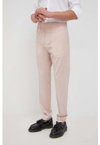 Hugo spodnie wełniane męskie kolor beżowy proste. Okazja: na co dzień. Kolor: beżowy. Materiał: wełna. Wzór: gładki. Styl: casual