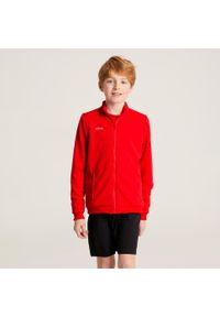 KIPSTA - Bluza treningowa do piłki nożnej dla dzieci Kipsta Essential. Typ kołnierza: komin. Kolor: czerwony. Materiał: tkanina, elastan, prążkowany, materiał, poliester. Sport: fitness, piłka nożna