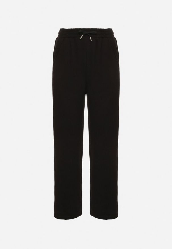 Born2be - Czarne Spodnie z Wysokim Stanem Ozdobione Sznurkami Akleria. Okazja: na spacer. Stan: podwyższony. Kolor: czarny. Materiał: jeans. Wzór: aplikacja