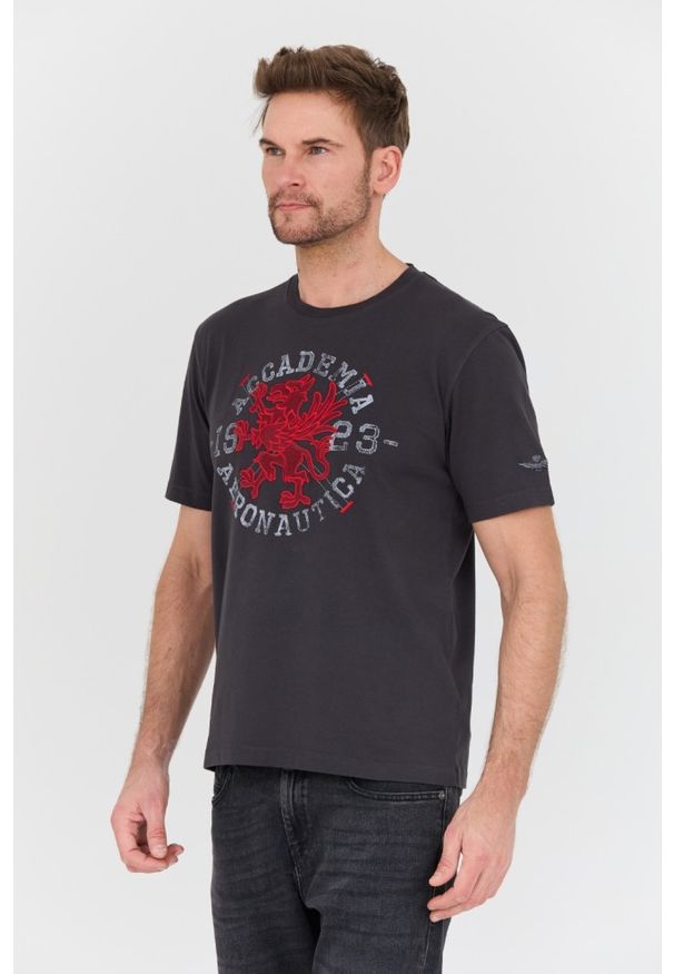 Aeronautica Militare - AERONAUTICA MILITARE Szary bawełniany męski t-shirt M.C., Rozmiar M. Kolor: szary. Materiał: bawełna
