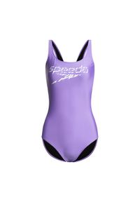 Strój kąpielowy jednoczęściowy damski Speedo Logo Deep U-Back. Kolor: wielokolorowy, biały, niebieski, fioletowy. Materiał: lycra, poliester #1