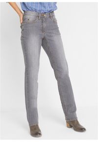 bonprix - Dżinsy ze stretchem, straight, mid waist. Stan: podwyższony. Kolor: szary. Styl: klasyczny #1