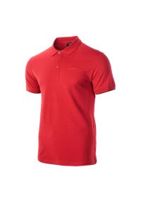 Hi-tec - Koszulka polo męska Hi-Tec Romso - czerwona, Rozmiar M. Typ kołnierza: polo. Kolor: czerwony. Materiał: bawełna, materiał, skóra