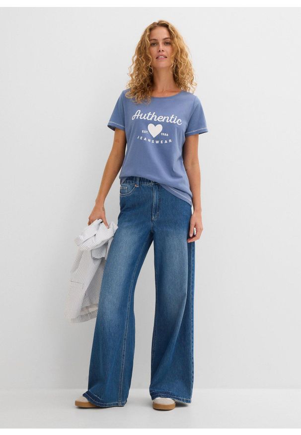 bonprix - T-shirt. Okazja: na co dzień. Kolor: niebieski. Styl: casual