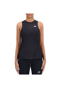 Koszulka New Balance WT33280BK - czarna. Kolor: czarny. Materiał: poliester. Długość rękawa: na ramiączkach. Sezon: lato. Sport: fitness, bieganie