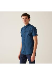 Regatta - Travel Packaway męska koszula z krótkim rękawem. Kolor: wielokolorowy, brązowy, zielony. Materiał: materiał. Długość rękawa: krótki rękaw. Długość: krótkie. Sport: turystyka piesza #1