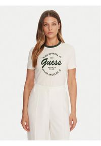 Guess T-Shirt V5BI03 J1314 Beżowy Slim Fit. Kolor: beżowy. Materiał: bawełna