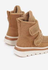 Renee - Brązowe Botki Typu Śniegowce na Platformie z Dwoma Ozdobnymi Rzepami Edarlia. Okazja: na co dzień. Zapięcie: rzepy. Kolor: brązowy. Materiał: jeans. Obcas: na platformie. Styl: elegancki, casual #5