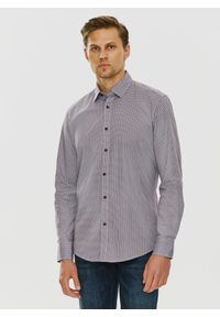 PAKO LORENTE – Bordowa wzorzysta koszula męska P24SF-1X-024-D-S - Pako Lorente. Okazja: na co dzień. Kolor: czerwony. Materiał: elastan, jeans. Styl: casual