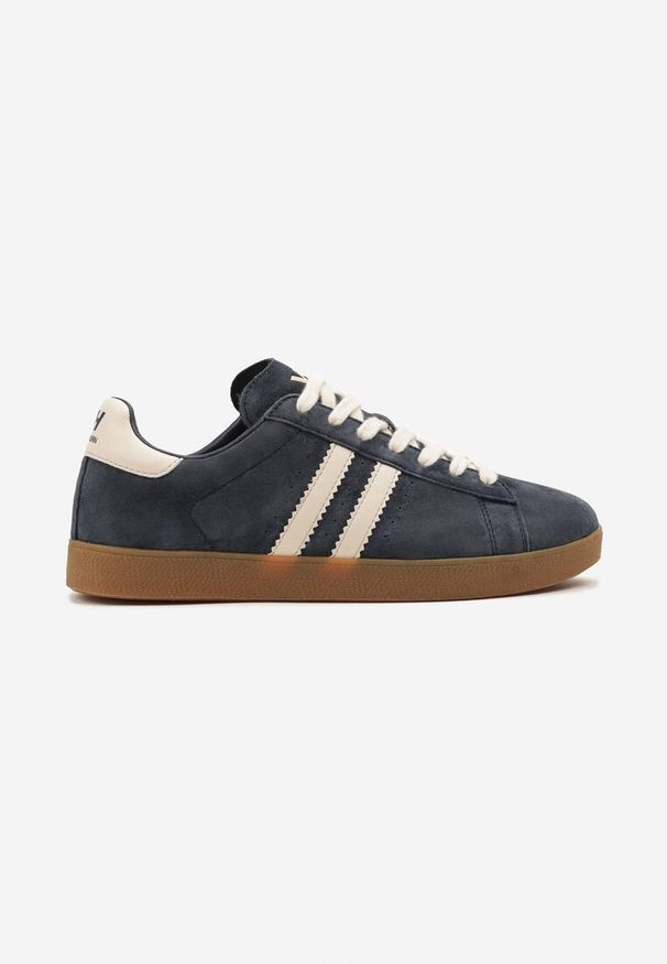 Renee - Granatowe Sneakersy Tenisówki Ozdobione Paskami Nilavara. Okazja: na co dzień, na spacer. Zapięcie: pasek. Kolor: niebieski. Materiał: jeans. Wzór: aplikacja. Obcas: na obcasie. Wysokość obcasa: niski. Sport: turystyka piesza