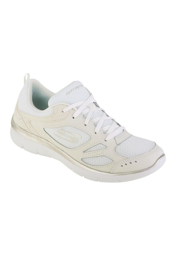 skechers - Buty sportowe Sneakersy damskie, Skechers Summits Suited. Zapięcie: sznurówki. Kolor: biały. Materiał: materiał, tkanina, syntetyk. Szerokość cholewki: normalna. Model: Skechers Sport. Sport: turystyka piesza