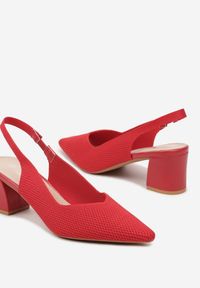 Renee - Czerwone Czółenka na Słupku Typu Slingback Fonnaria. Zapięcie: pasek. Kolor: czerwony. Wzór: aplikacja. Sezon: lato. Obcas: na słupku. Styl: klasyczny, elegancki, wizytowy. Wysokość obcasa: średni #6