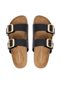 TOMMY HILFIGER - Tommy Hilfiger Klapki Leather Double Strap Cork Sandals FW0FW09118 Czarny. Kolor: czarny. Materiał: skóra #3